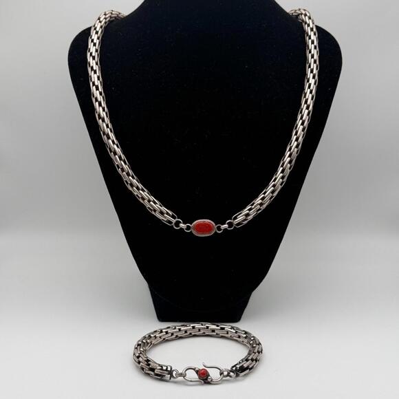 Jewelry - Vintage Tibetan Sterling Silver & Coral Necklace And Bracelet Set